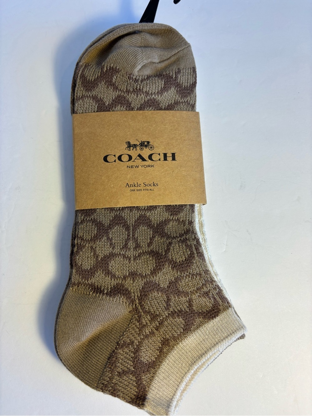 Coach Ladies Ankle Socks in Tan and Brown Signature Print